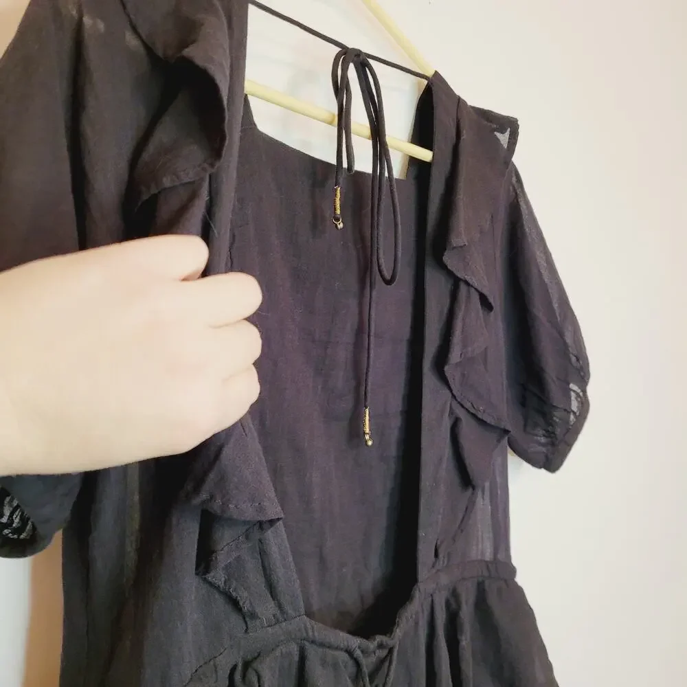 Free people In the Mood for Love ruffle backless black dress Size Sm Whimsigoth